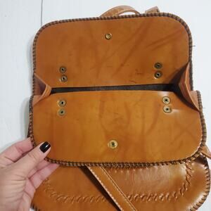 Faux Vegan Leather Brown Horseshoe Shaped Tote Boho Hippie Concert Festival